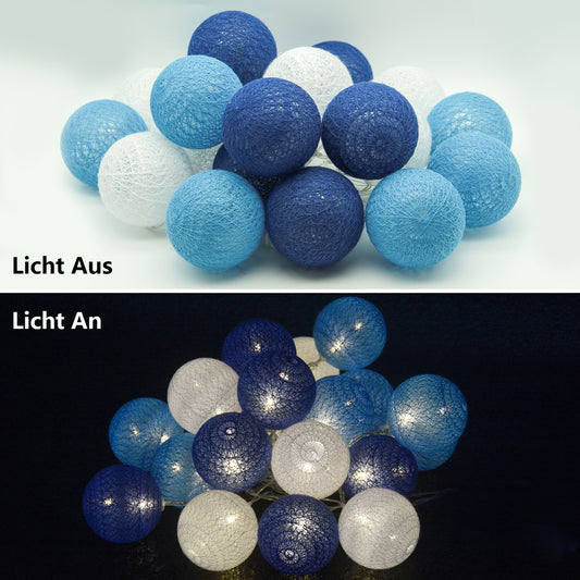 Ciskotu Baumwollkugeln Lichterkette, 20 LED USB Dimmbar Cotton Ball Lichterkette mit Fernbedienung und Timer, LED Kugeln Lichterkette Innen für Kinderzimmer Weihnachten Hochzeit Party (Blau)