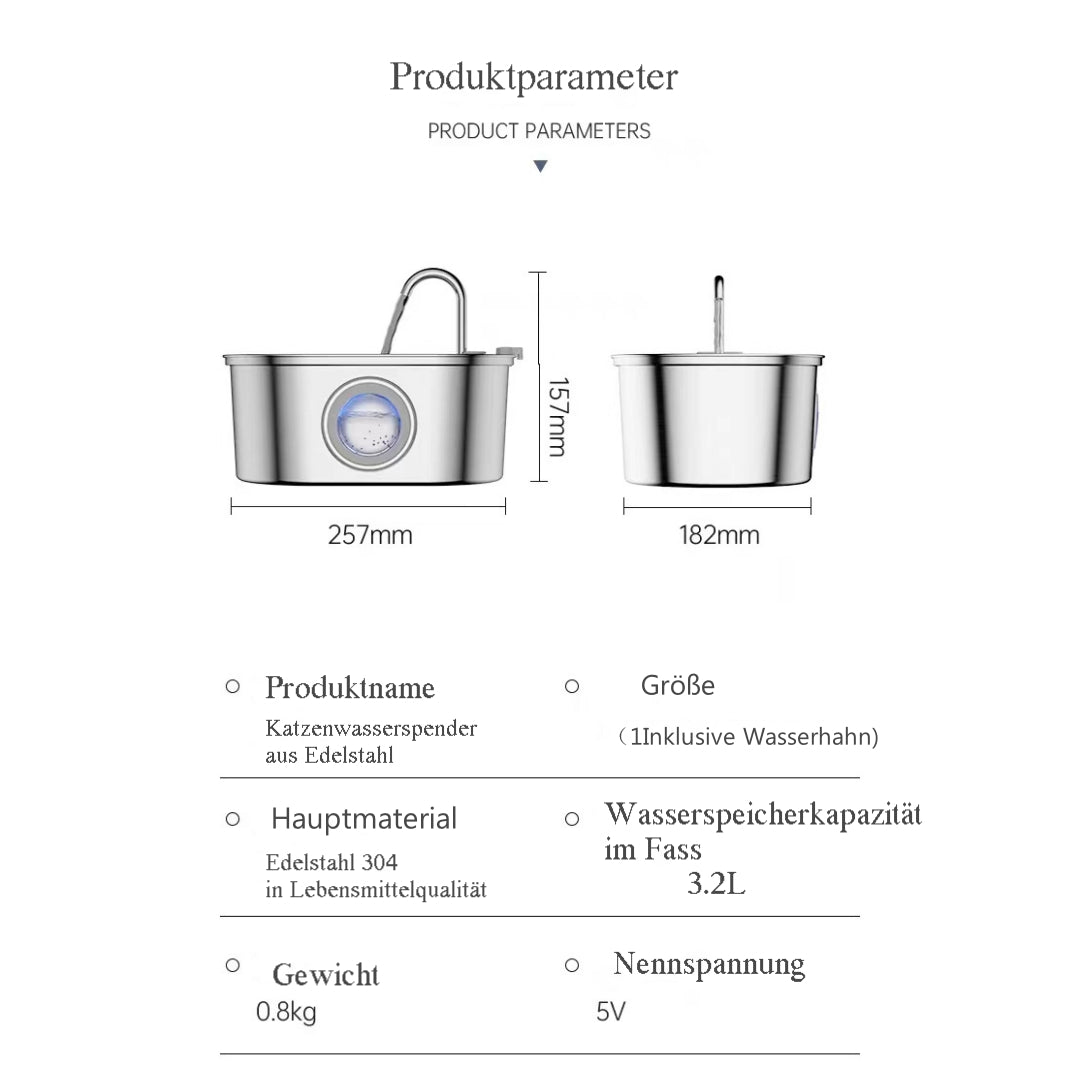 Cat Water Fountain with Water Level Window, 100oz/3.2L Water Fountain for Cats Inside, Stainless Steel Pet Water Fountain Dog Water Dispenser