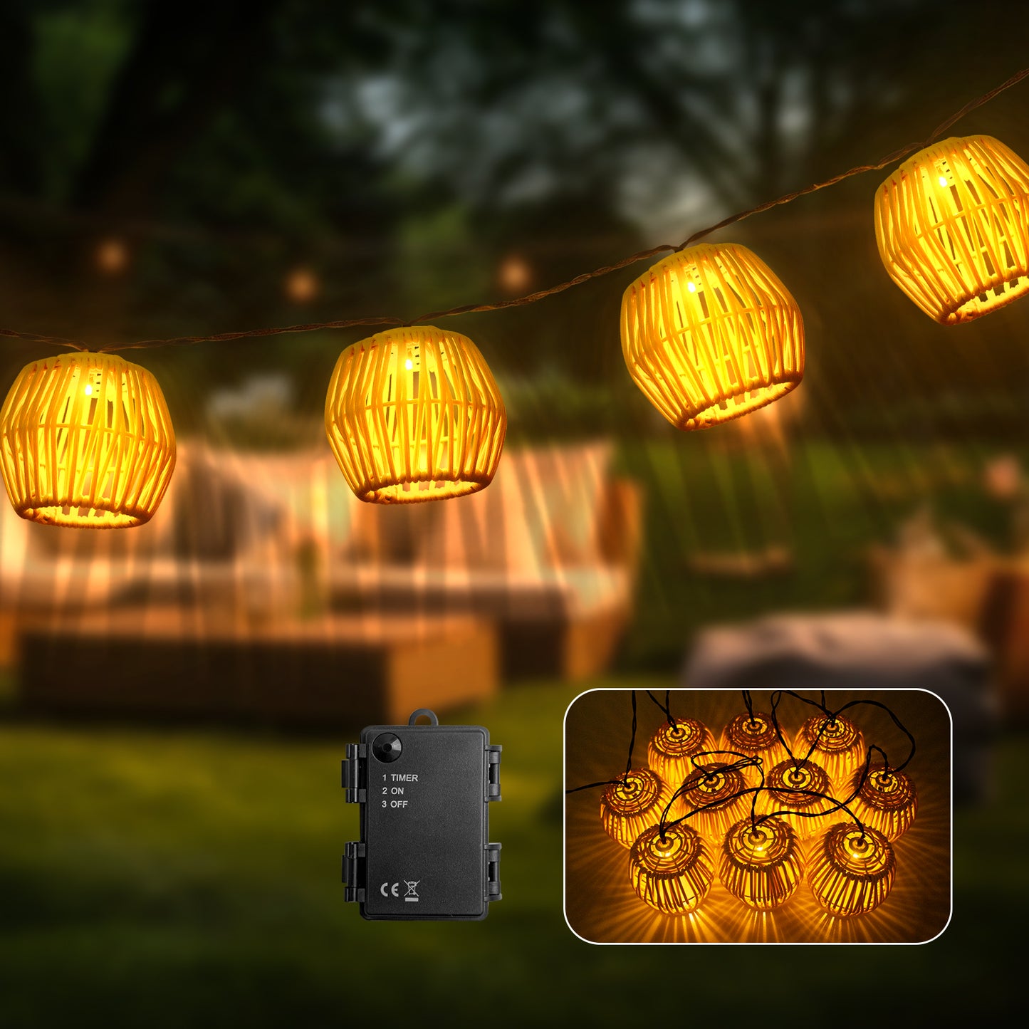 3M Lichterkette Außen/Innen Batteriebetrieben,10 LEDs Lampions Lichterketten Aussen Kugeln Wetterfest IP44 für Garten