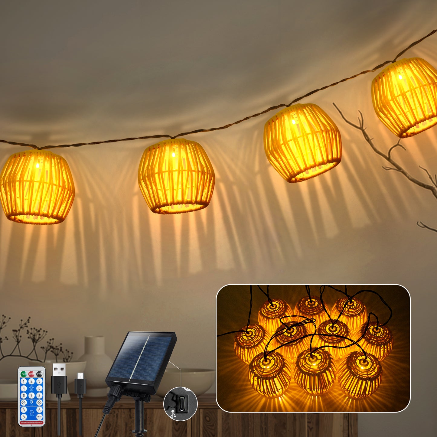 3M Solar Lichterkette Aussen, 10 LED Solar Lampions Außen Wetterfest Kugeln Lichterkette Außen Solar, 8 Modi Solar Lichterkette Outdoor