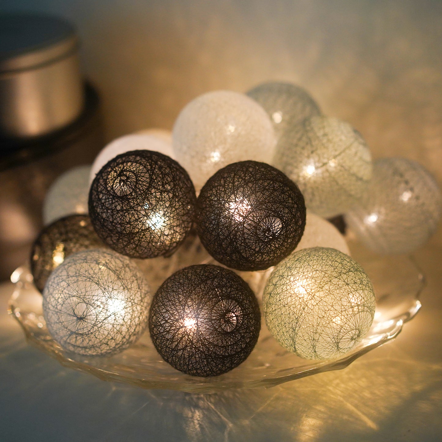 3.8M lichterkette Innen, 20 LEDs Lichterketten Kinderzimmer Lampions, Kugeln Lichterkette schlafzimmer mit Stecker Cotton Ball für Weihnachten Party Garten Terrasse(Grau)