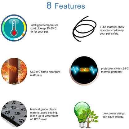 Pet Heated Blanket for Cats and Dogs, Pet Heated Blanket with Adjustable Temperature Controls, Waterproof Heating Mat with Anti-Break Bite Tube and Replaceable Felt Cover