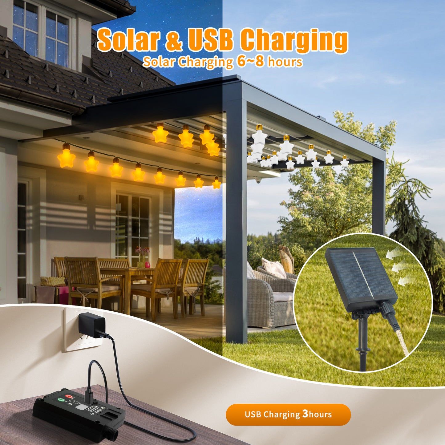Ciskotu Solar Lichterkette Aussen, 8.0M 15 Glühbirnen 8 Modi LED Stern Hanfseil Lichterkette Außen Wetterfest Gartenleuchte, Vintage Outdoor Hanfseil Lichterkette für Garten, Balkon,Terrasse (Weiß)
