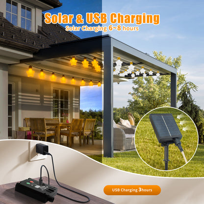 Ciskotu Solar Lichterkette Aussen, 8.0M 15 Glühbirnen 8 Modi LED Stern Hanfseil Lichterkette Außen Wetterfest Gartenleuchte, Vintage Outdoor Hanfseil Lichterkette für Garten, Balkon,Terrasse (Weiß)