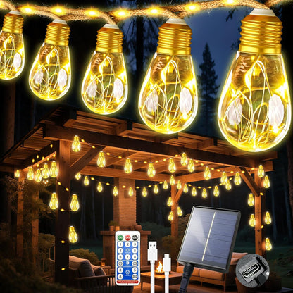 Ciskotu Solar Lichterkette Aussen, 8.0M 16 Glühbirnen 8 Modi (160+60) LED Hanfseil Lichterkette Außen Wetterfest Gartenleuchte, Vintage Outdoor Hanfseil Lichterkette für Garten, Balkon,Terrasse