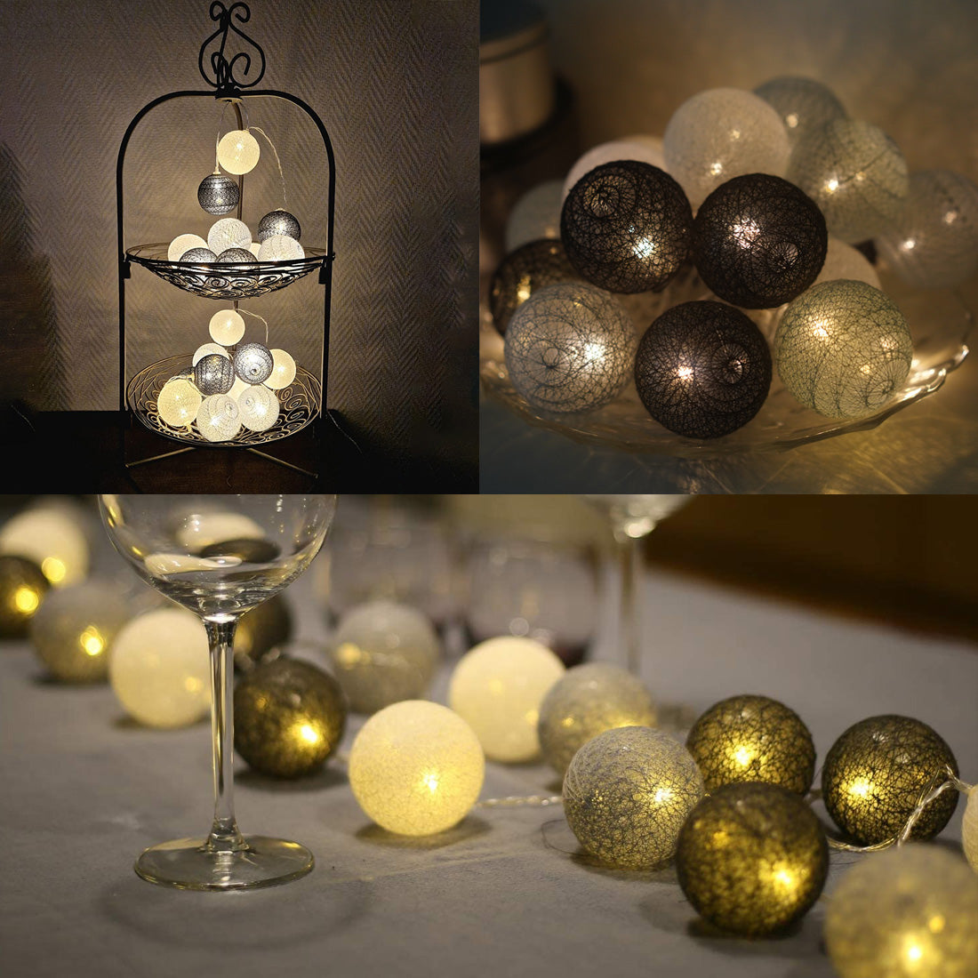 Ciskotu Baumwollkugeln Lichterkette, 20 LED USB Dimmbar Cotton Ball Lichterkette mit Fernbedienung und Timer, LED Kugeln Lichterkette Innen für Kinderzimmer Weihnachten Hochzeit Party (Grau)