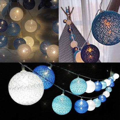 Ciskotu Baumwollkugeln Lichterkette, 20 LED USB Dimmbar Cotton Ball Lichterkette mit Fernbedienung und Timer, LED Kugeln Lichterkette Innen für Kinderzimmer Weihnachten Hochzeit Party (Blau)
