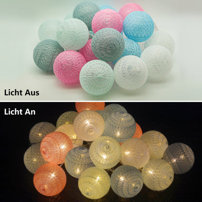 Ciskotu Baumwollkugeln Lichterkette, 20 LED USB Dimmbar Cotton Ball Lichterkette mit Fernbedienung und Timer, LED Kugeln Lichterkette Innen für Kinderzimmer Weihnachten Hochzeit Party (Macaron)
