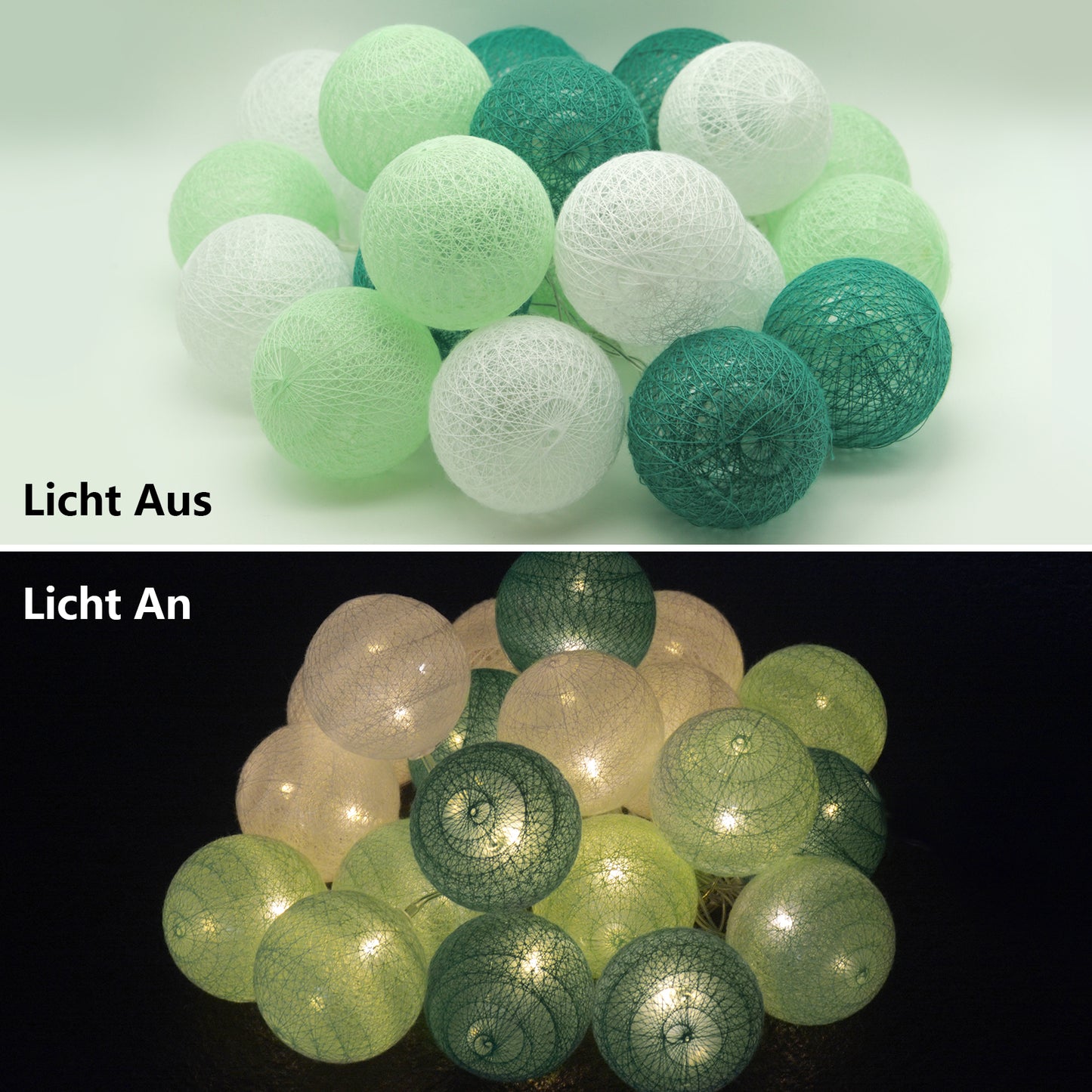 Ciskotu Baumwollkugeln Lichterkette Batteriebetrieben, 20 LED Dimmbar Cotton Ball Lichterkette mit Fernbedienung, LED Kugeln Lichterkette Innen für Kinderzimmer Weihnachten Hochzeit Party(Grün)