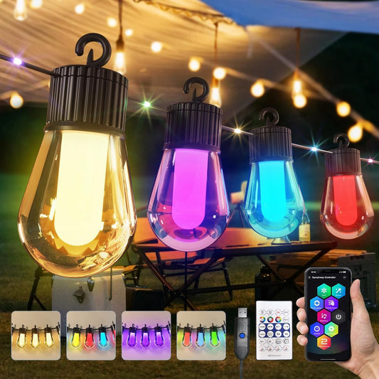 Ciskotu 15 m LED Fairy Lights Outdoor Colourful Power 20 RGB S14 Light Bulb, Smart App with 99+ Modes and Timer, for Outdoor Waterproof Patio, Backyard, Party, Wedding, Garden, Balcony (USB)