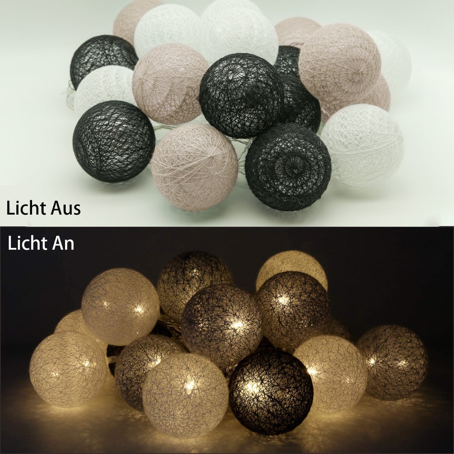 Ciskotu Baumwollkugeln Lichterkette, 20 LED USB Dimmbar Cotton Ball Lichterkette mit Fernbedienung und Timer, LED Kugeln Lichterkette Innen für Kinderzimmer Weihnachten Hochzeit Party (Grau)