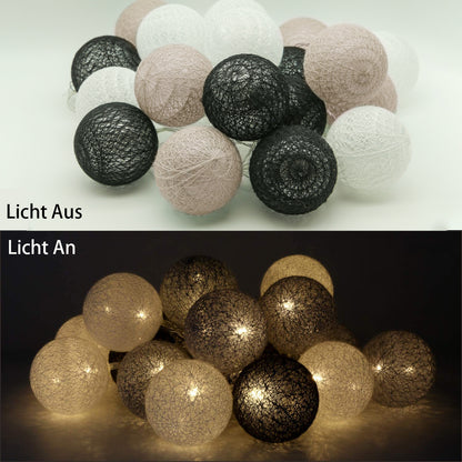 Ciskotu Baumwollkugeln Lichterkette, 20 LED USB Dimmbar Cotton Ball Lichterkette mit Fernbedienung und Timer, LED Kugeln Lichterkette Innen für Kinderzimmer Weihnachten Hochzeit Party (Grau)