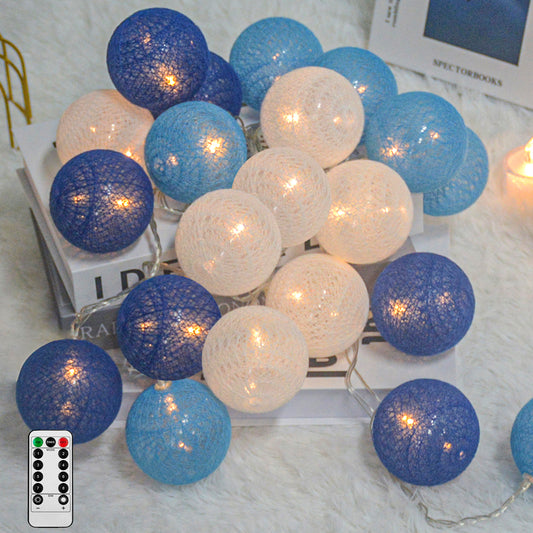 Ciskotu Baumwollkugeln Lichterkette, 20 LED USB Dimmbar Cotton Ball Lichterkette mit Fernbedienung und Timer, LED Kugeln Lichterkette Innen für Kinderzimmer Weihnachten Hochzeit Party (Blau)