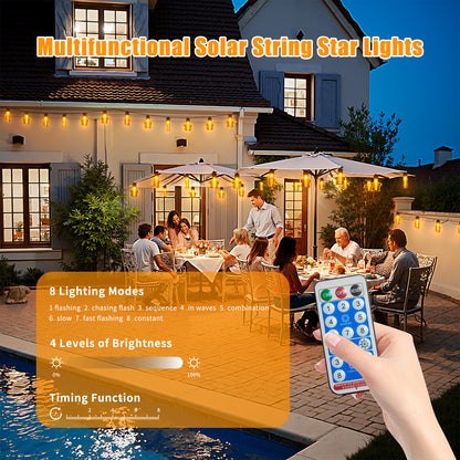 Ciskotu Solar Lichterkette Aussen, 8.0M 15 Glühbirnen 8 Modi LED Stern Hanfseil Lichterkette Außen Wetterfest Gartenleuchte, Vintage Outdoor Hanfseil Lichterkette für Garten, Balkon,Terrasse