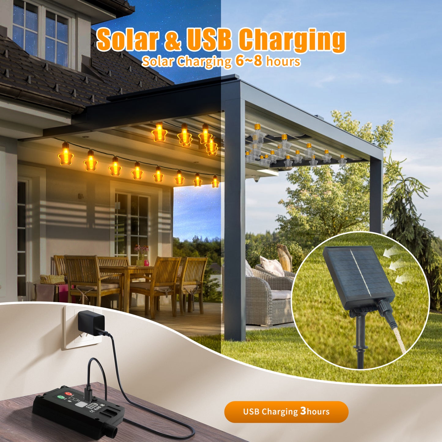 Ciskotu Solar Lichterkette Aussen, 8.0M 15 Glühbirnen 8 Modi LED Stern Hanfseil Lichterkette Außen Wetterfest Gartenleuchte, Vintage Outdoor Hanfseil Lichterkette für Garten, Balkon,Terrasse