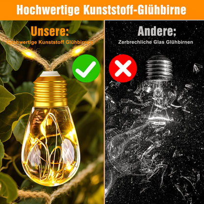 Ciskotu Solar Lichterkette Aussen, 8.0M 16 Glühbirnen 8 Modi (160+60) LED Hanfseil Lichterkette Außen Wetterfest Gartenleuchte, Vintage Outdoor Hanfseil Lichterkette für Garten, Balkon,Terrasse