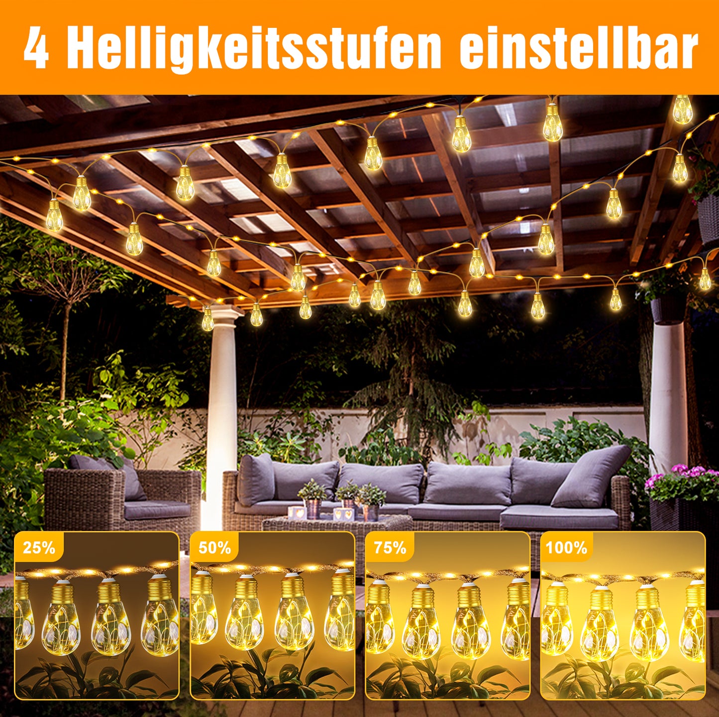 Ciskotu Solar Lichterkette Aussen, 8.0M 16 Glühbirnen 8 Modi (160+60) LED Hanfseil Lichterkette Außen Wetterfest Gartenleuchte, Vintage Outdoor Hanfseil Lichterkette für Garten, Balkon,Terrasse