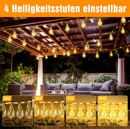 Ciskotu Solar Lichterkette Aussen, 8.0M 16 Glühbirnen 8 Modi (160+60) LED Hanfseil Lichterkette Außen Wetterfest Gartenleuchte, Vintage Outdoor Hanfseil Lichterkette für Garten, Balkon,Terrasse