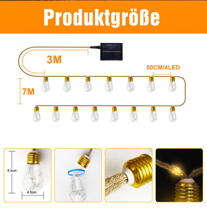 Ciskotu Solar Lichterkette Aussen, 8.0M 16 Glühbirnen 8 Modi (160+60) LED Hanfseil Lichterkette Außen Wetterfest Gartenleuchte, Vintage Outdoor Hanfseil Lichterkette für Garten, Balkon,Terrasse