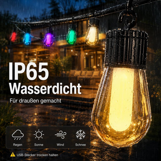 Ciskotu 15 m LED Fairy Lights Outdoor Colourful Power 20 RGB S14 Light Bulb, Smart App with 99+ Modes and Timer, for Outdoor Waterproof Patio, Backyard, Party, Wedding, Garden, Balcony (USB)