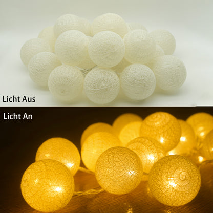 Ciskotu Baumwollkugeln Lichterkette, 20 LED USB Dimmbar Cotton Ball Lichterkette mit Fernbedienung und Timer, LED Kugeln Lichterkette Innen für Kinderzimmer Weihnachten Hochzeit Party (Weiß)