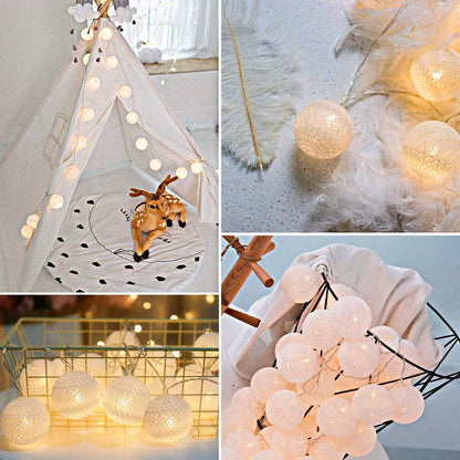 Ciskotu Baumwollkugeln Lichterkette, 20 LED USB Dimmbar Cotton Ball Lichterkette mit Fernbedienung und Timer, LED Kugeln Lichterkette Innen für Kinderzimmer Weihnachten Hochzeit Party (Weiß)