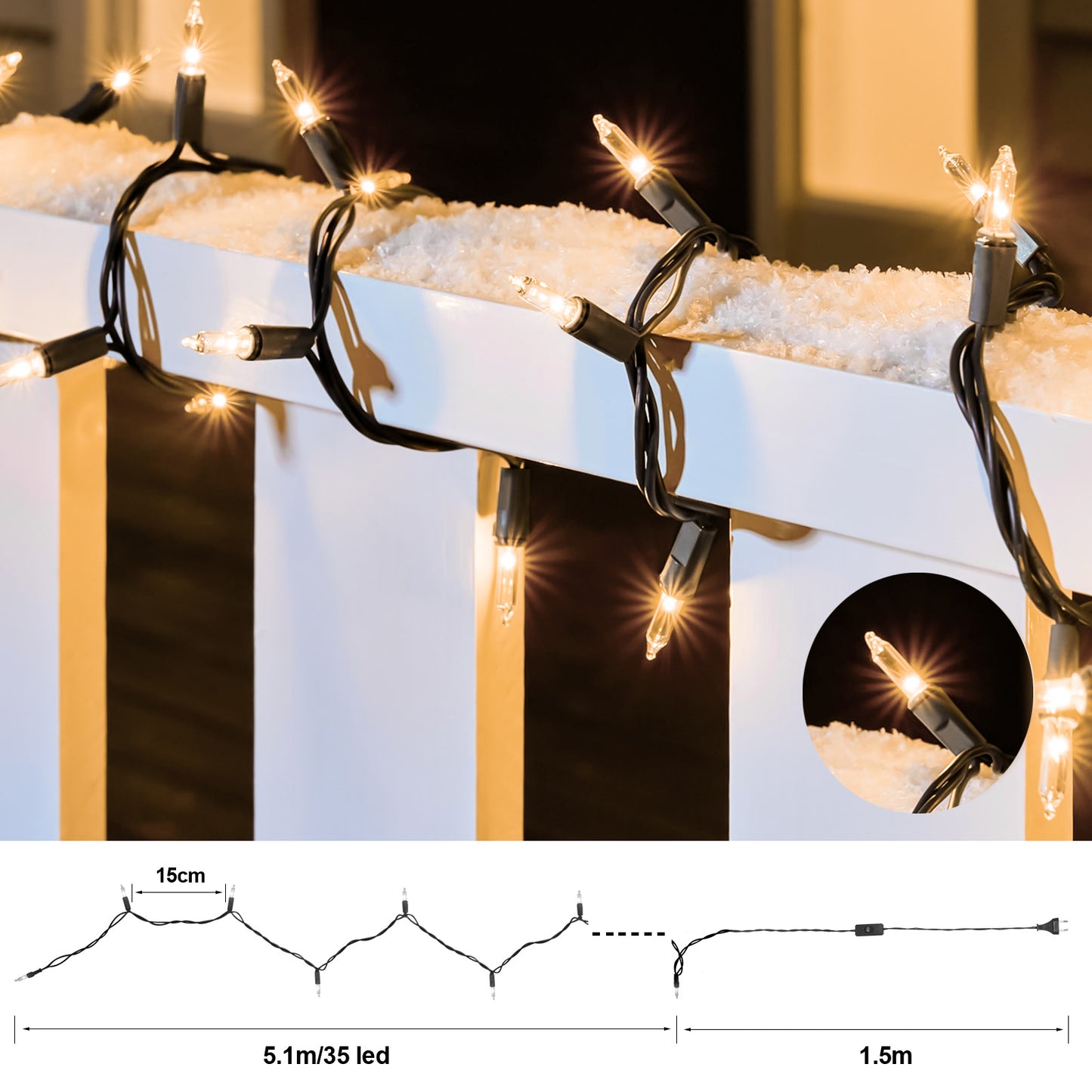 Ciskotu Lichterkette Weihnachtsbaum Warmweiß, 6.6M 35Lichter Lichterkette Tannenbaum Innen IP44 Wasserdicht mit Stecker, Geeignet für Weihnachtsdekoration, Weihnachtsbaumbeleuchtung, Raumdekoration