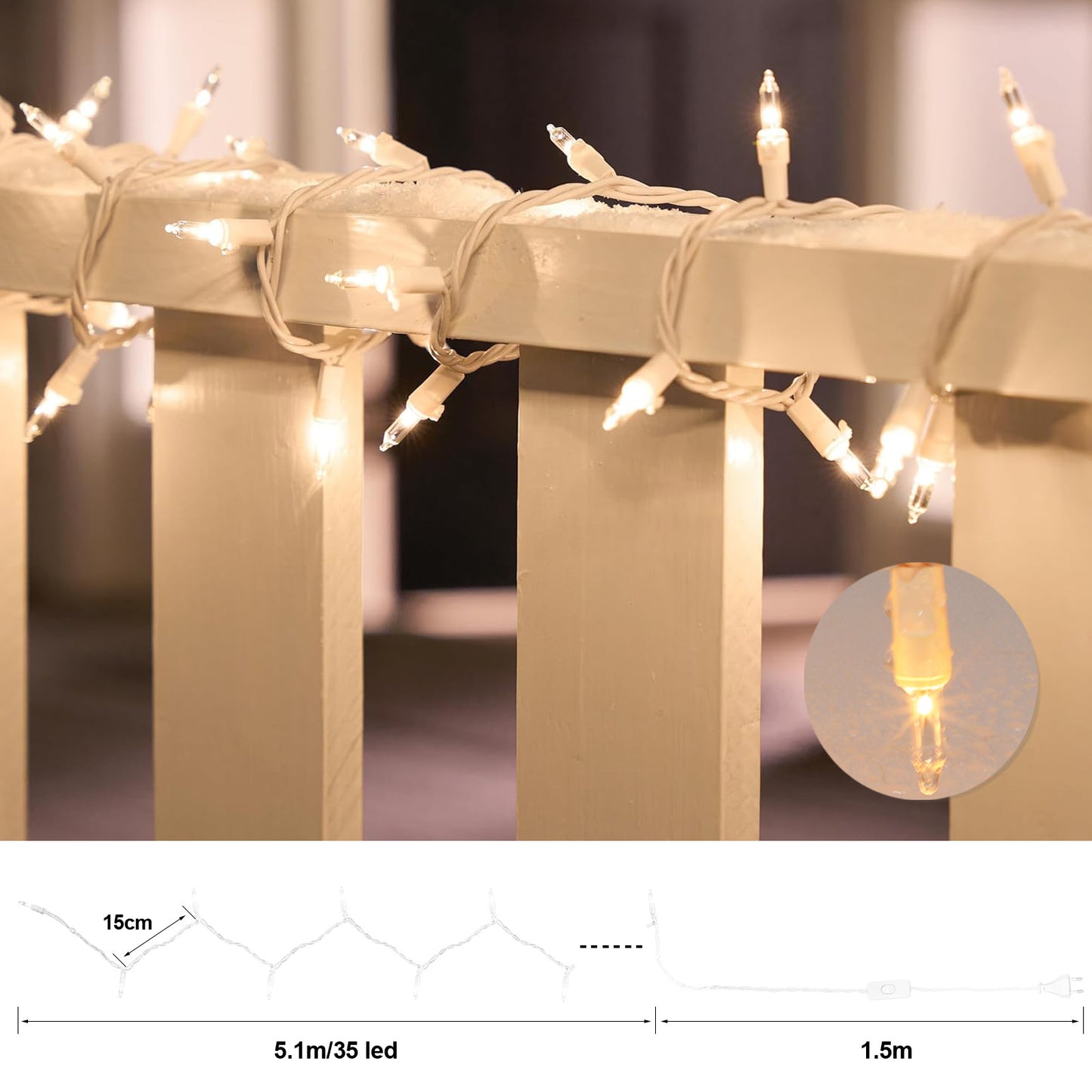 Ciskotu Lichterkette Weihnachtsbaum Warmweiß, 6.6M 35Lichter Lichterkette Tannenbaum Innen IP44 Wasserdicht mit Stecker, Geeignet für Weihnachtsdekoration, Weihnachtsbaumbeleuchtung, Raumdekoration