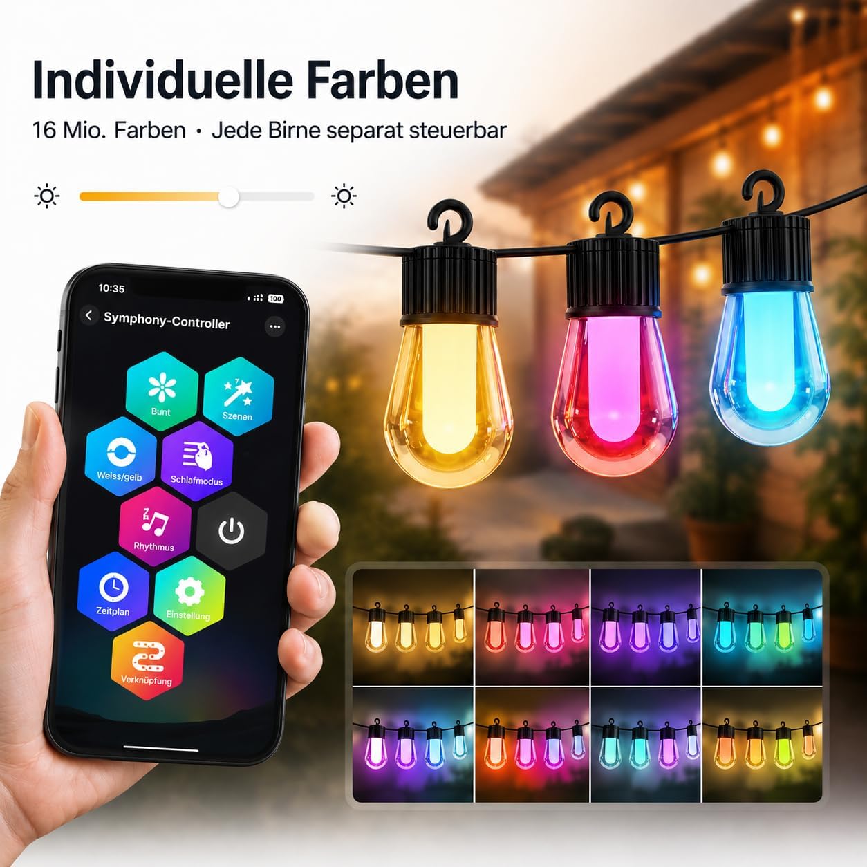 Ciskotu 15 m LED Fairy Lights Outdoor Colourful Power 20 RGB S14 Light Bulb, Smart App with 99+ Modes and Timer, for Outdoor Waterproof Patio, Backyard, Party, Wedding, Garden, Balcony (USB)