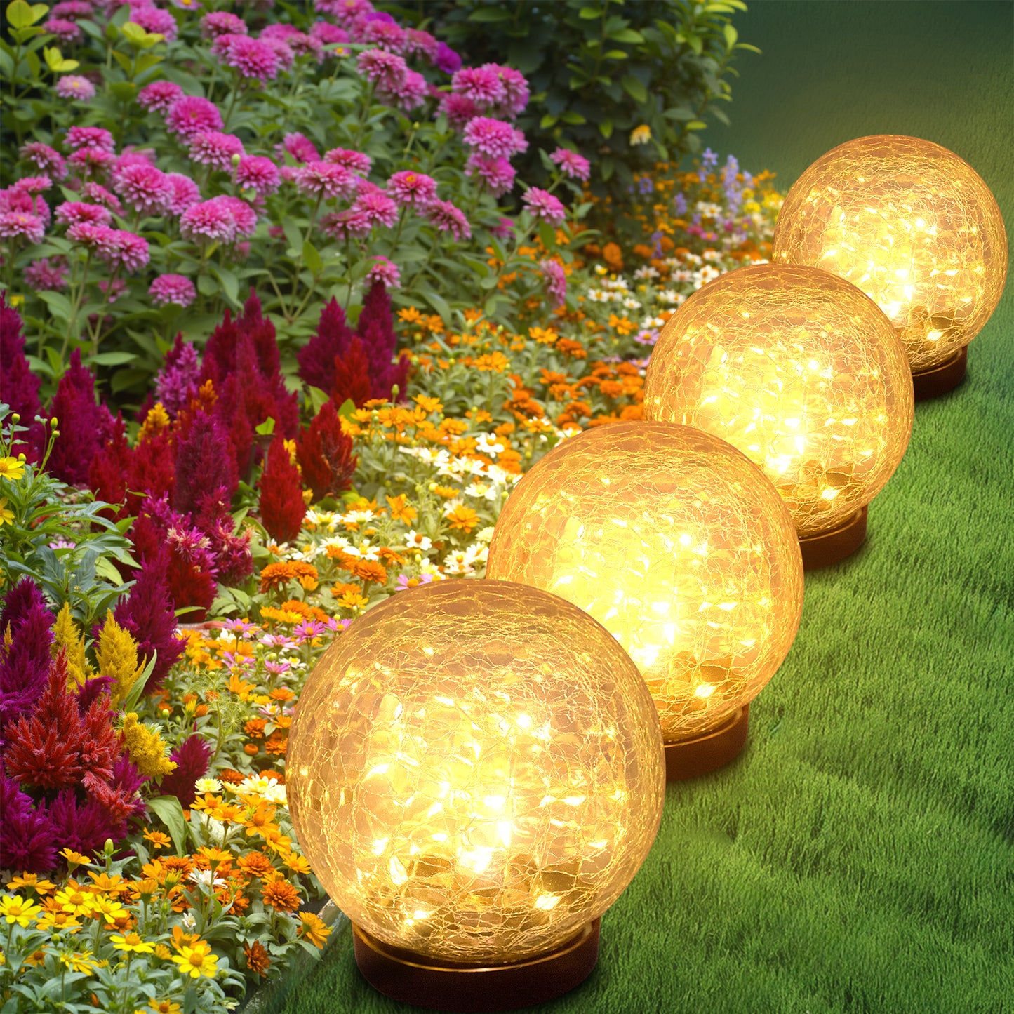 4 Stück Solarleuchten für Außen, 120 LED Solarlampen für Aussen Garten, Bodenleuchten IP44 Wasserdicht Solar Gartenleuchten für Gartendeko, Balkon, Terrasse, Rasen, Wege (Warmweiß)