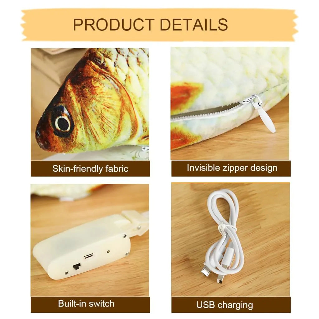 Cat Toy Fish, Catnip Electric Doll Fish, Simulation Electric Toy Fish with USB Charge, Interactive Toy for Pets (Silver Arowana)
