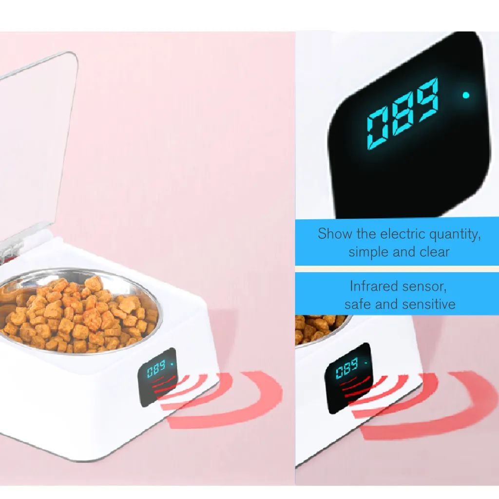 Intelligent Automatic Feeder, Stainless Steel Infrared Sensor Automatic Induction Bowl for Pets 350ml USB Charging Sensor Feeder Suitable