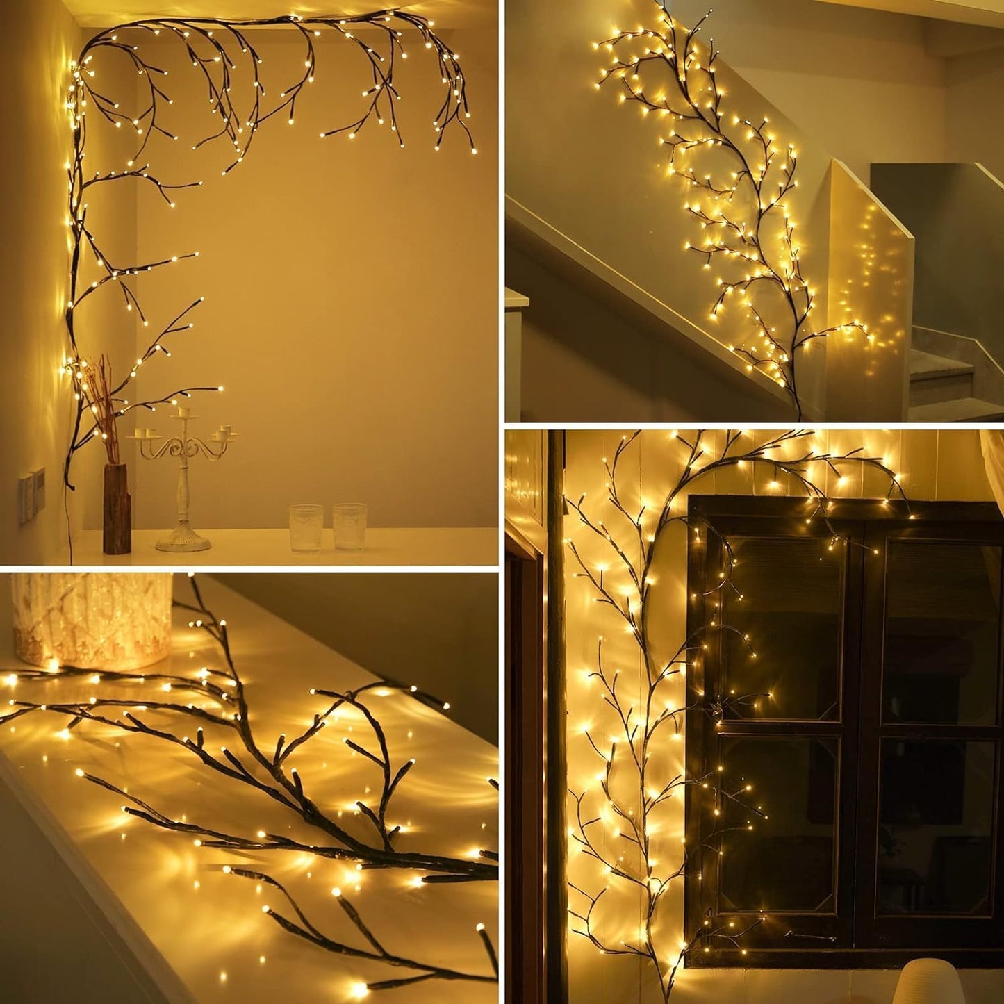 Ciskotu Lichterkette Willow Vine mit Stecker, 144 LEDs Weidenrebe Baum Lichterketten für zimmer, LED Baum Wanddeko Wohnzimmer, Künstliche Lichterzweige Schlafzimmer Deko