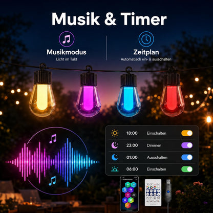 Ciskotu 15 m LED Fairy Lights Outdoor Colourful Power 20 RGB S14 Light Bulb, Smart App with 99+ Modes and Timer, for Outdoor Waterproof Patio, Backyard, Party, Wedding, Garden, Balcony (USB)