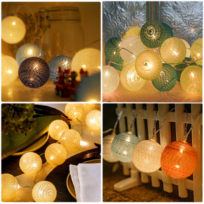 Ciskotu Baumwollkugeln Lichterkette, 20 LED USB Dimmbar Cotton Ball Lichterkette mit Fernbedienung und Timer, LED Kugeln Lichterkette Innen für Kinderzimmer Weihnachten Hochzeit Party (Grün)