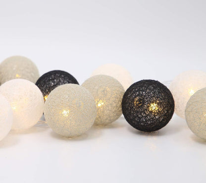 Lichterketten Inne Batterie, 3.8M Lichterkette Lampions 20 LED, Cotton Ball Lichterkette Kugeln für Kinderzimmer Weihnachten Party Garten Terrasse (Grau)