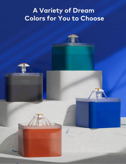 Cat Water Fountain, Ultra Quiet Cat Fountain 2L with LED Light, Activated Carbon Filter, Pet Water Fountain for Cats and Small Dogs