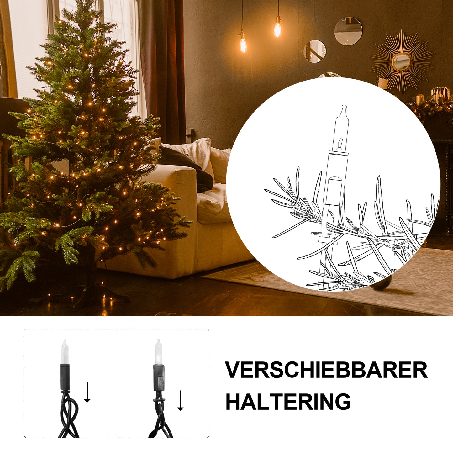 Ciskotu Lichterkette Weihnachtsbaum Warmweiß, 6.6M 35Lichter Lichterkette Tannenbaum Innen IP44 Wasserdicht mit Stecker, Geeignet für Weihnachtsdekoration, Weihnachtsbaumbeleuchtung, Raumdekoration