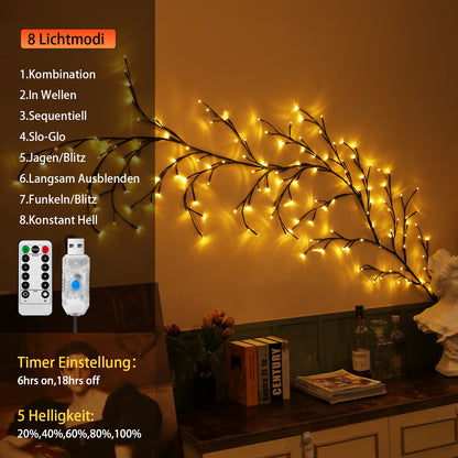 Ciskotu Lichterkette Willow Vine, 8 Modes USB Weidenrebe Baum Lichter mit Fernbedienung|Timer, 144 LED Biegbare Künstliche Baumzweige Lichter, Innen Wanddeko Aesthetic Room Schlafzimmer Deko