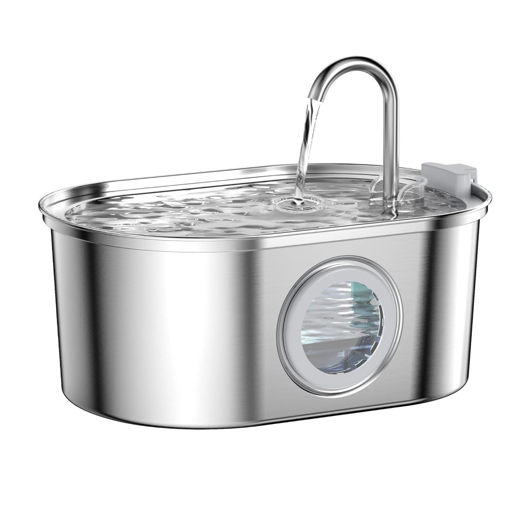 Cat Water Fountain with Water Level Window, 100oz/3.2L Water Fountain for Cats Inside, Stainless Steel Pet Water Fountain Dog Water Dispenser