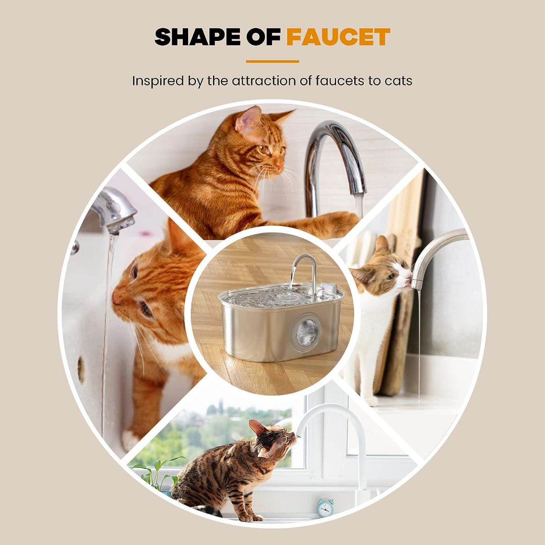 Cat Water Fountain with Water Level Window, 100oz/3.2L Water Fountain for Cats Inside, Stainless Steel Pet Water Fountain Dog Water Dispenser