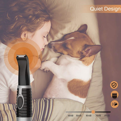 Dog clipper, cordless low noise electric pet trimmer, dog grooming hair clipper for trimming hair around paws, torso