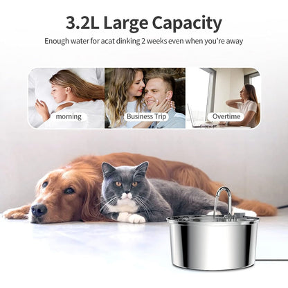 3.2L cat fountain,automatic drinking fountain for cats and dogs,ultra quiet water fountain for cats,dog water dispenser stainless steel for cats,dogs