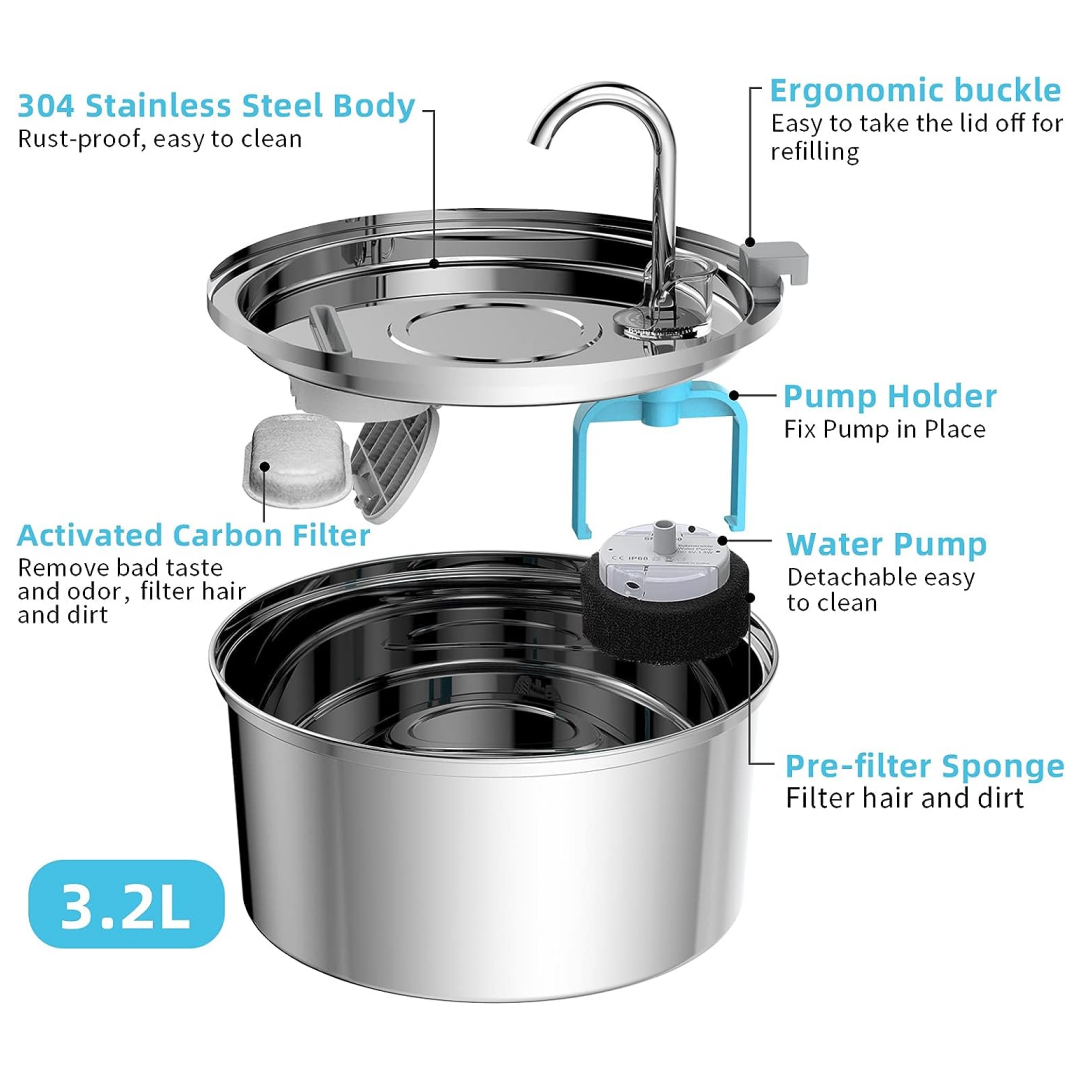 3.2L cat fountain,automatic drinking fountain for cats and dogs,ultra quiet water fountain for cats,dog water dispenser stainless steel for cats,dogs