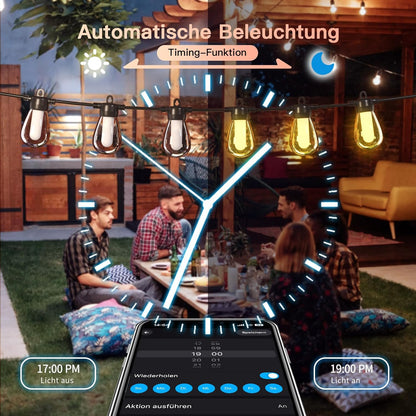 15M Lichterkette Außen/Inner Bunt Strom, mit 20 LEDs Glühbirnen，Dimmbar RGB lichterkette Outdoor Über 1000 Modi für Party Terrasse Biergarten Pavillon Balkon Garten Halloween Weihnachten（APP）