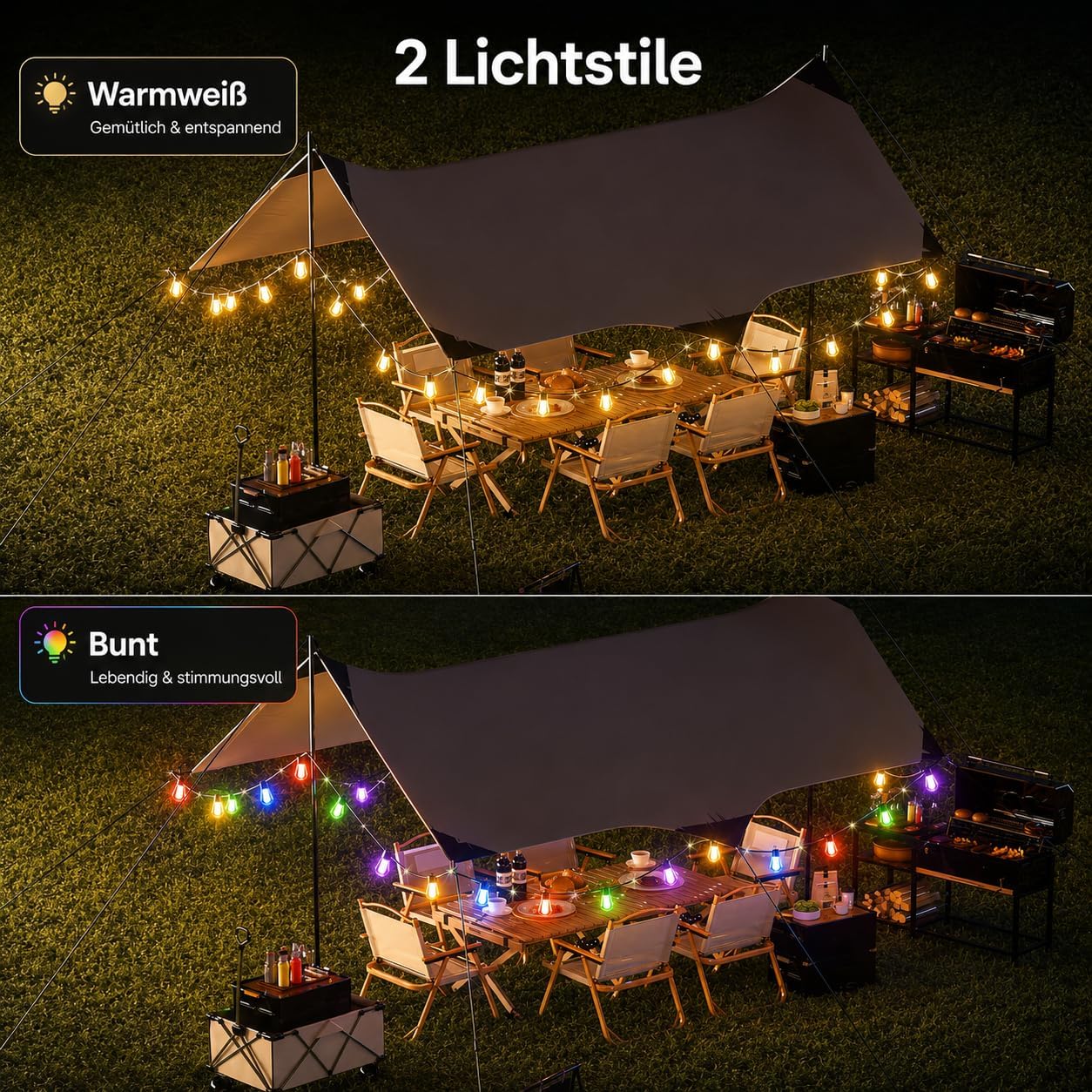 Ciskotu 15 m LED Fairy Lights Outdoor Colourful Power 20 RGB S14 Light Bulb, Smart App with 99+ Modes and Timer, for Outdoor Waterproof Patio, Backyard, Party, Wedding, Garden, Balcony (USB)