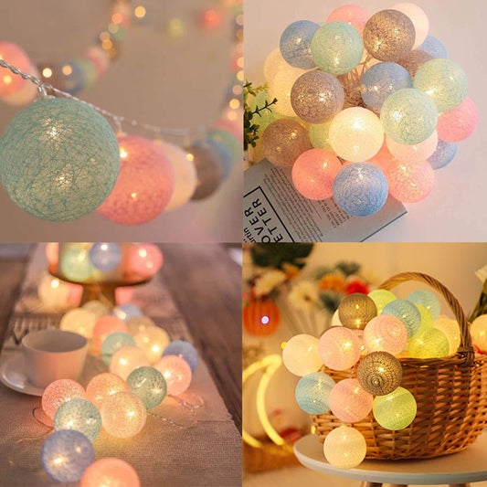 Ciskotu Baumwollkugeln Lichterkette, 20 LED USB Dimmbar Cotton Ball Lichterkette mit Fernbedienung und Timer, LED Kugeln Lichterkette Innen für Kinderzimmer Weihnachten Hochzeit Party (Macaron)