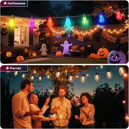 Lichterkette Außen Bunt Strom Outdoor - 15M G40 Glühbirnen Garten LED Beleuchtung Balkon Lichterketten Aussen IP65 Wetterfest Pavillon String Lights mit Fernbedienung für Terrasse Party（USB）