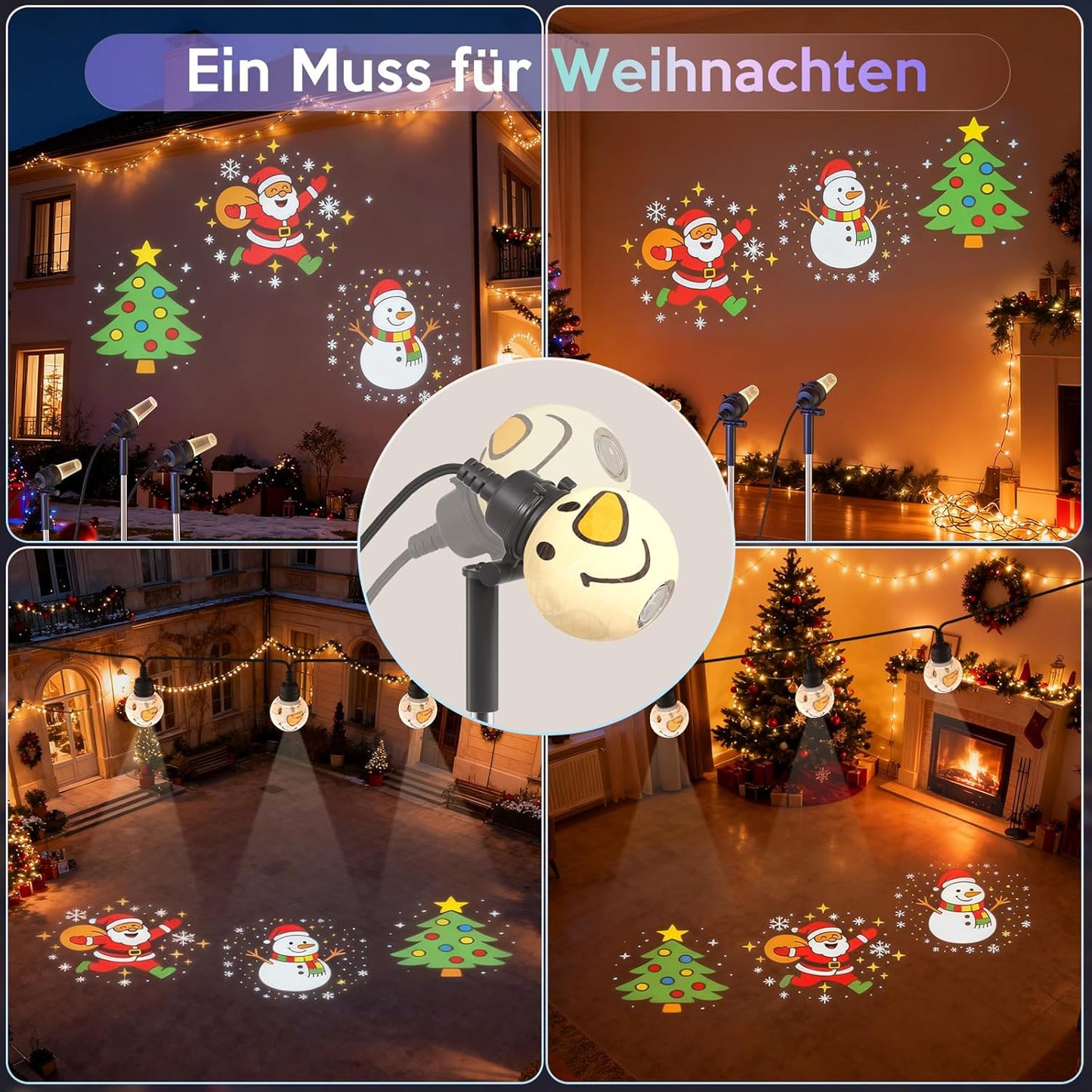 Projektor Weihnachten Aussen,Schneemann,Weihnachtsmann,Weihnachtsbaum Projektor,Wasserdicht Weihnachtsbeleuchtung außen für Garten Fenster Wand Hof Party Weihnachtsdeko