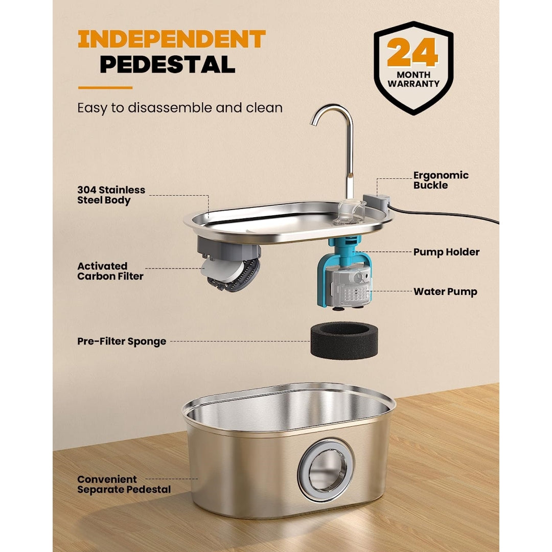 Cat Water Fountain with Water Level Window, 100oz/3.2L Water Fountain for Cats Inside, Stainless Steel Pet Water Fountain Dog Water Dispenser